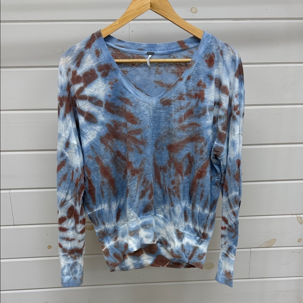 YFB Young Fabulous & Broke Tie-Dye V-Neck Long Sleeve 100% Linen Top XS